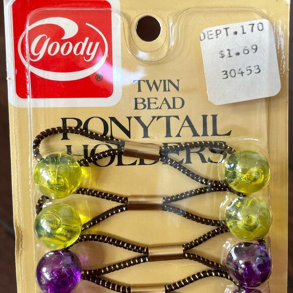 Vintage Goody Twin Bead Ponytail Holders Hair Knocker Balls 1980\'s New Old Stock